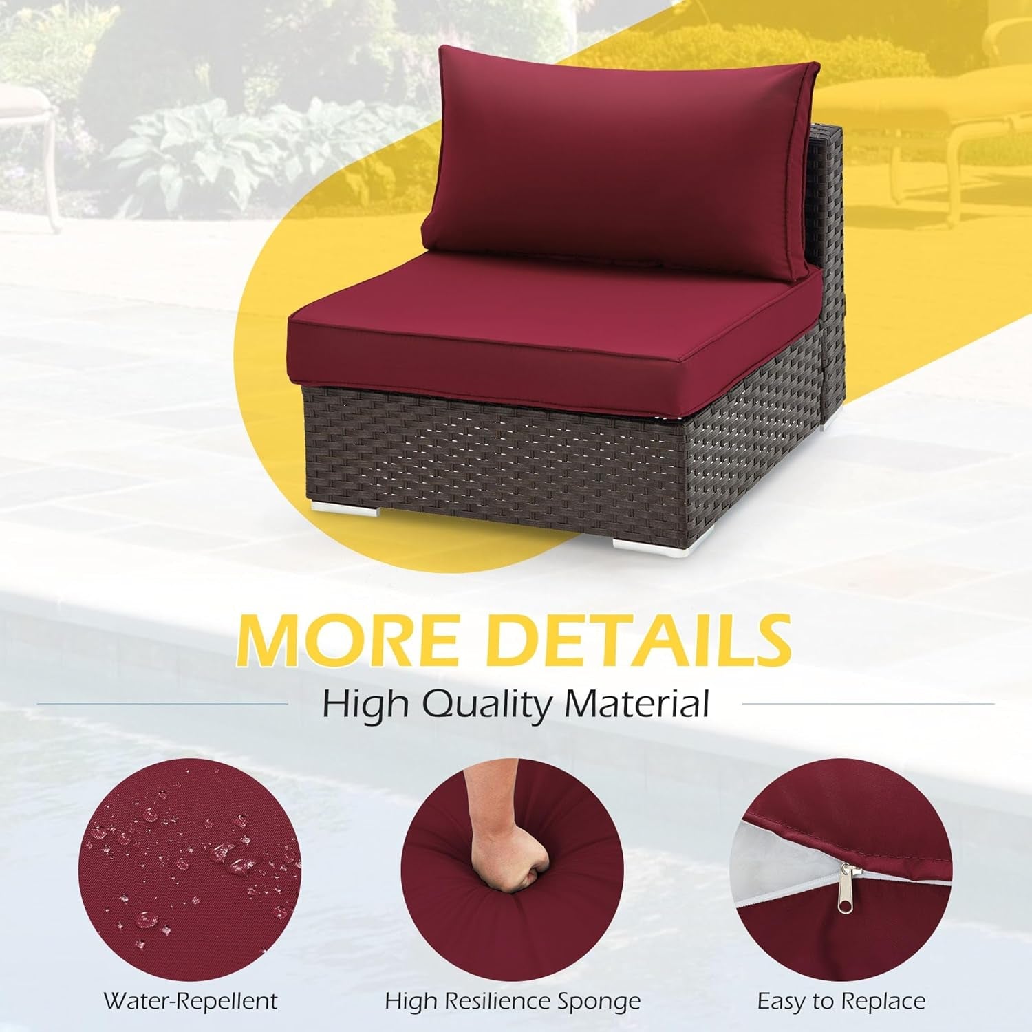 Outdoor Replacement Cushions for Patio Furniture,Water-Repellent Sofa Cushions for 6-Seat Rattan Wicker Sectional Patio Conversation Sets,14-Piece Cushions Set for Outdoor Couch（Burgundy）-4