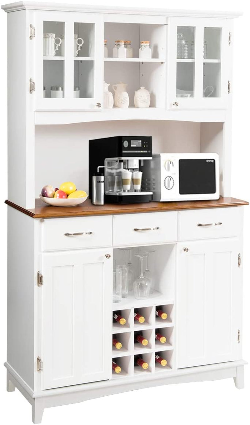 White Kitchen Hutch Sideboard with Wine Bottle Modulars-2