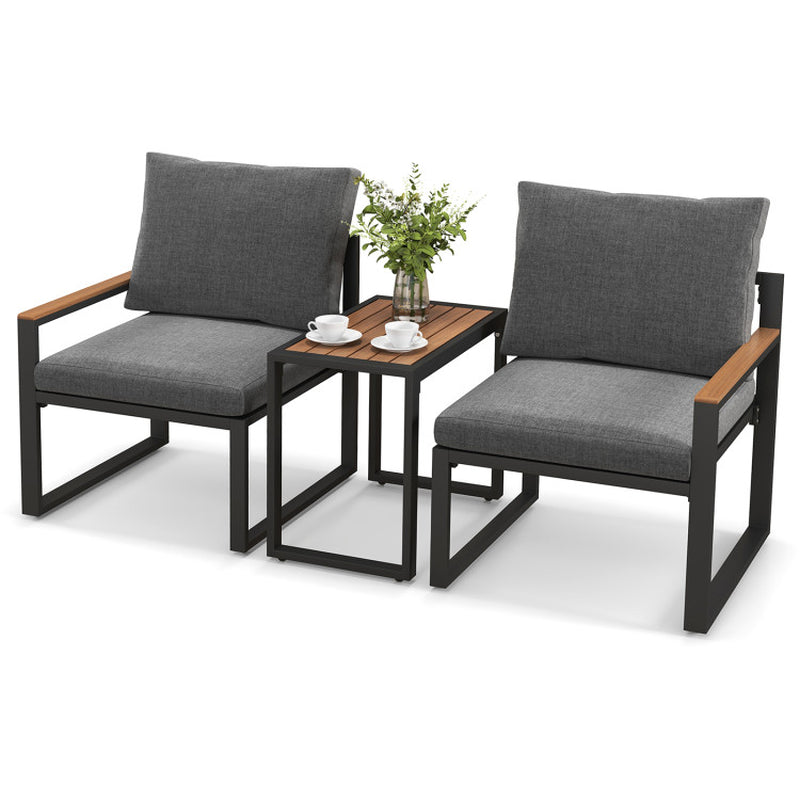 3 Pieces Aluminum Frame Weatherproof Outdoor Conversation Set with Soft Cushions-2