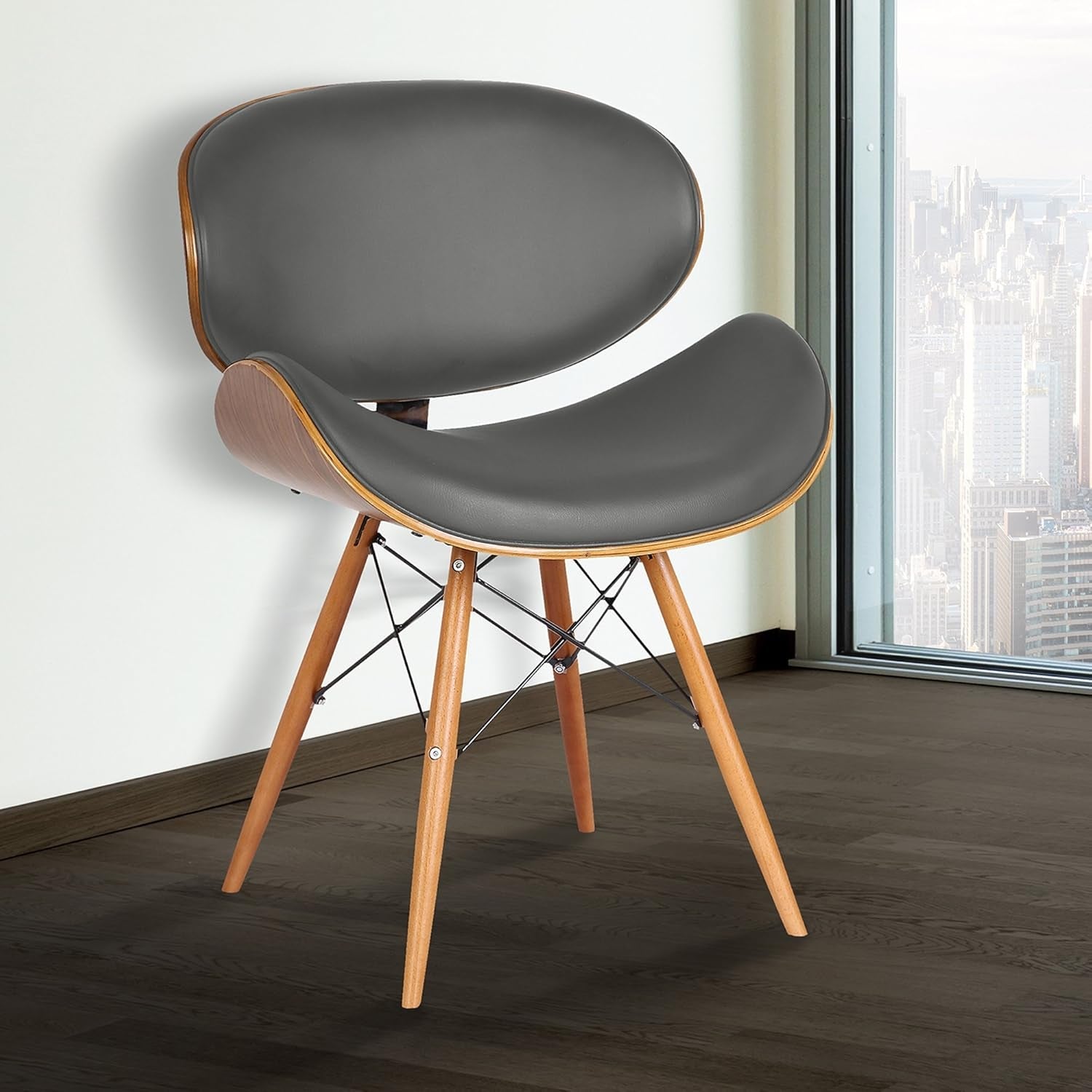 Cassie Dining Chair in Grey Faux Leather and Walnut Wood Finish, Gray/Walnut Finish, 20D X 21W X 31H In-1