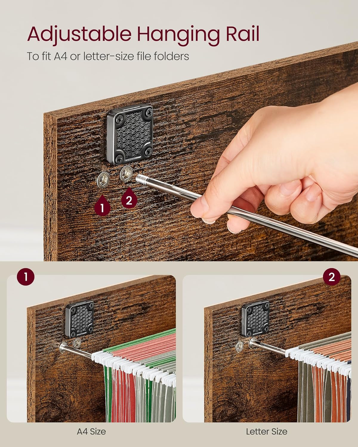 2 Drawer File Cabinet, File Cabinet with Lock, Printer Stand, Office Filing Cabinet Organizer, for A4 and Letter Size Files, Rustic Brown and Black UOFC061B01-4