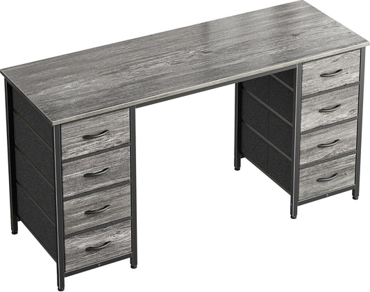 47 Inch Computer Desk with 8 Drawers, Office Desk Work Desk for Home Office, Study, Gaming Desk with Fabric Drawers, Large Storage, Grey-0