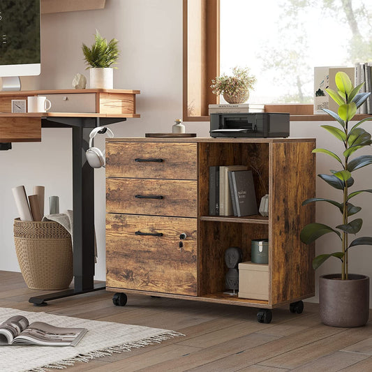 Executive L-Shaped Standing Desk with File Cabinet-0