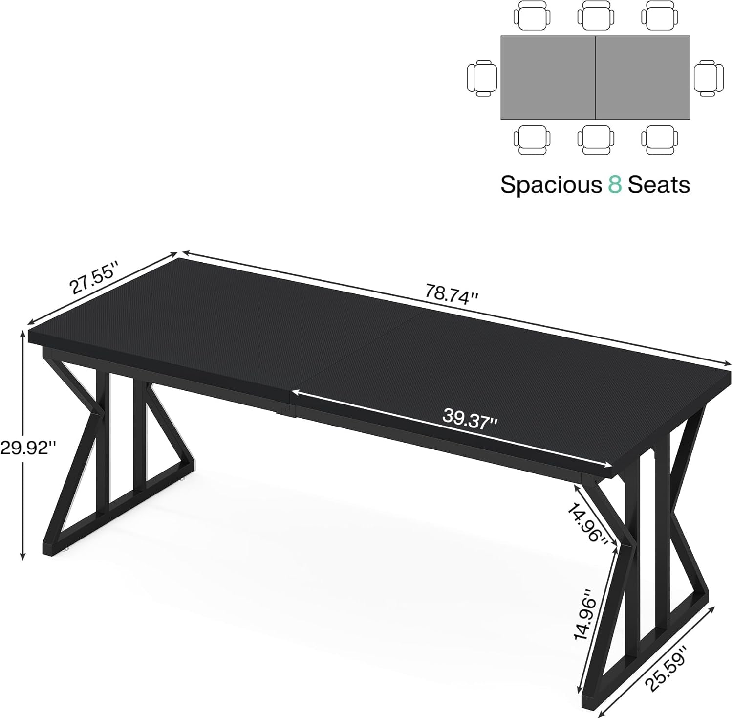 78.7-Inch Executive Desk, Large Computer Office Desk Workstation, Modern Simple Style Laptop Desk Study Writing Table Business Furniture for Home Office (Black, 78.7 Inch)-1