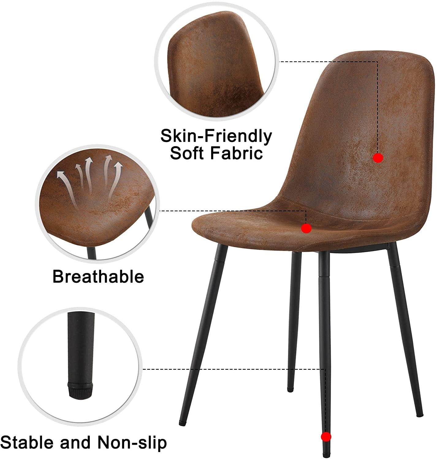 5 Piece Modern Farmhouse Wood Dining Table Set with Upholstered Chairs-4