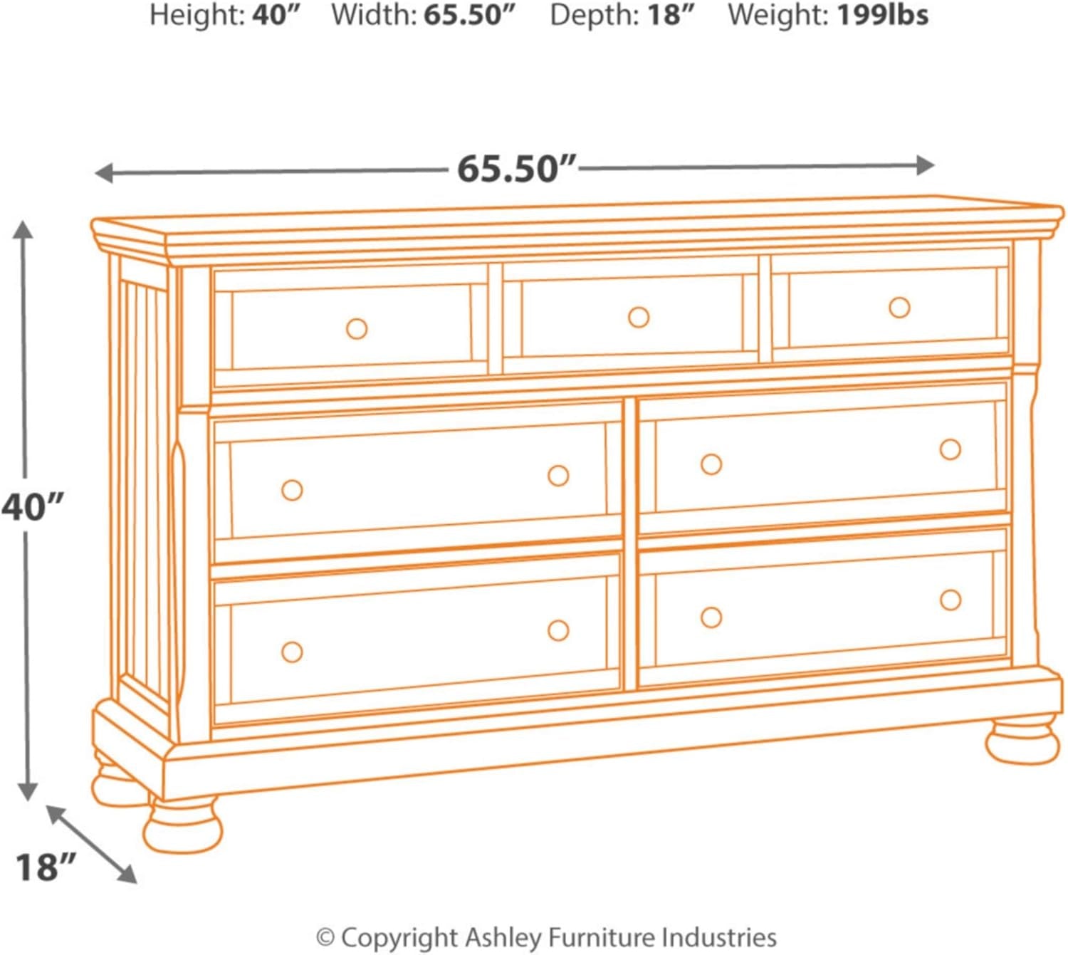Flynnter Traditional 7 Drawer Dresser with Dovetial Construction, Tobacco Brown-2