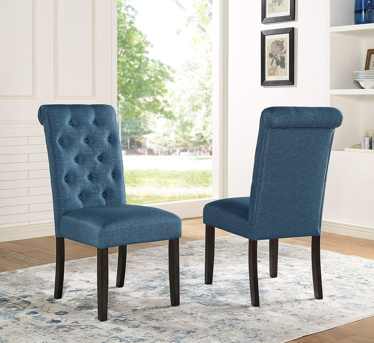 Leviton Solid Wood Tufted Parsons Dining Chairs, Set of 2, Blue-0