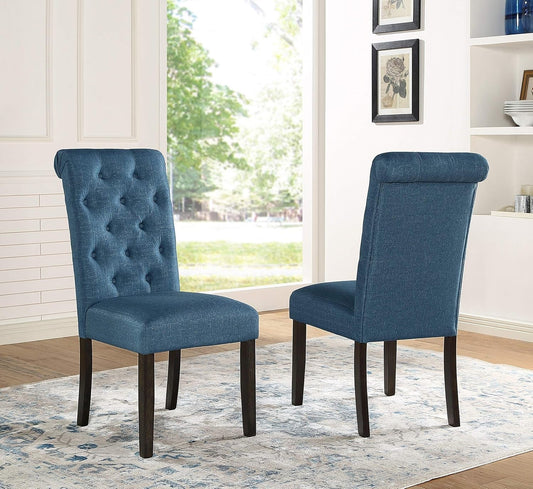 Leviton Solid Wood Tufted Parsons Dining Chairs, Set of 2, Blue-0