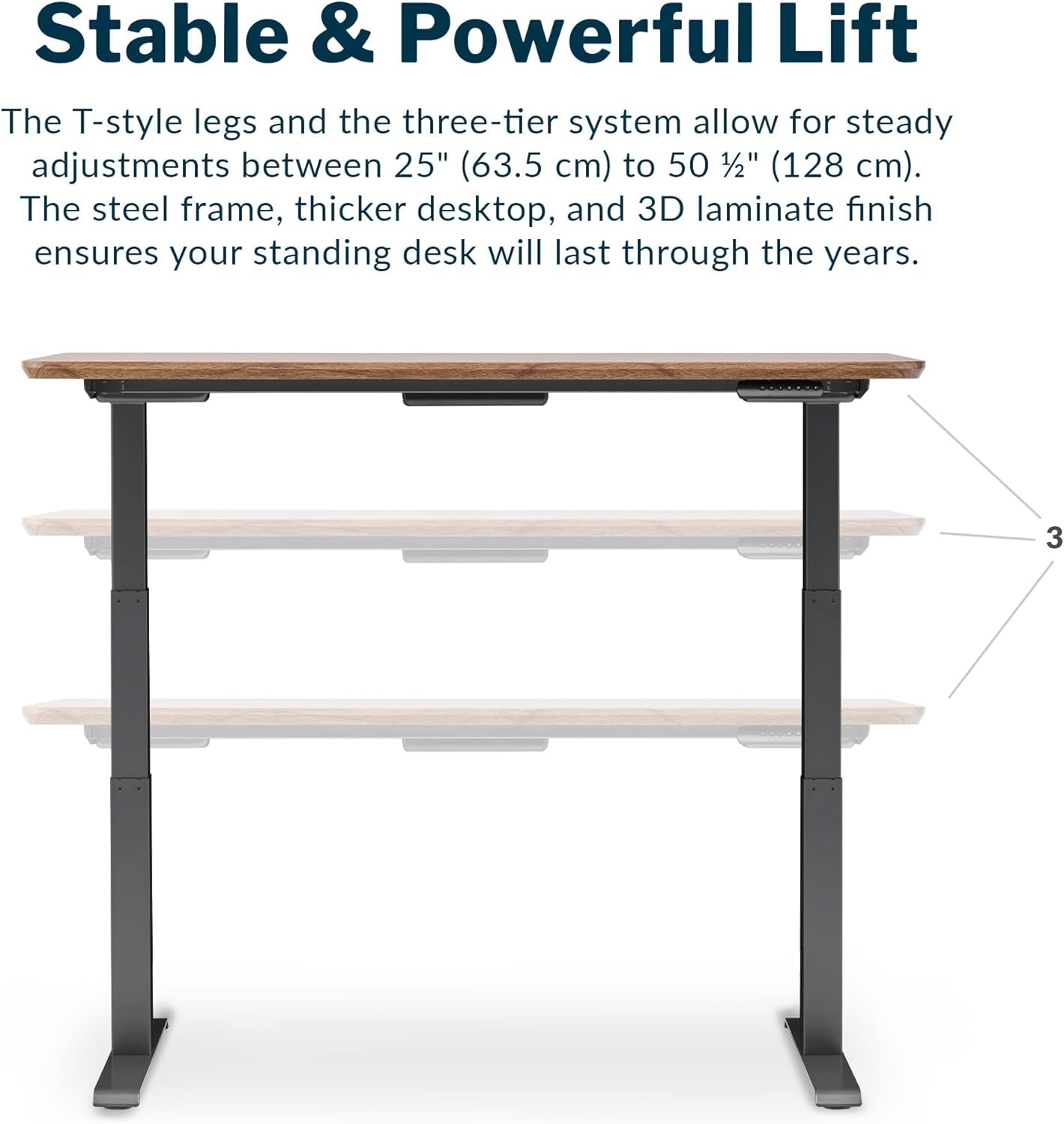 Electric Standing Desk - 60X30 desk, Adjustable Height Stand up Desk - Dual Motor with Memory Presets, Stable T-Style Legs - Home Office Essentials Computer Desk - Walnut-3