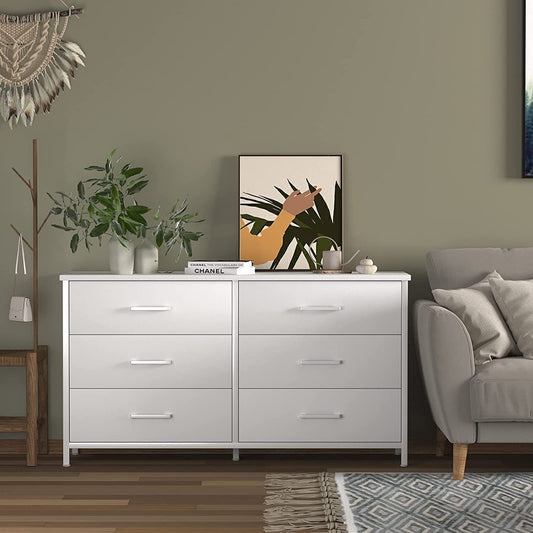 Industrial Style White 6-Drawer Wood Dresser-0