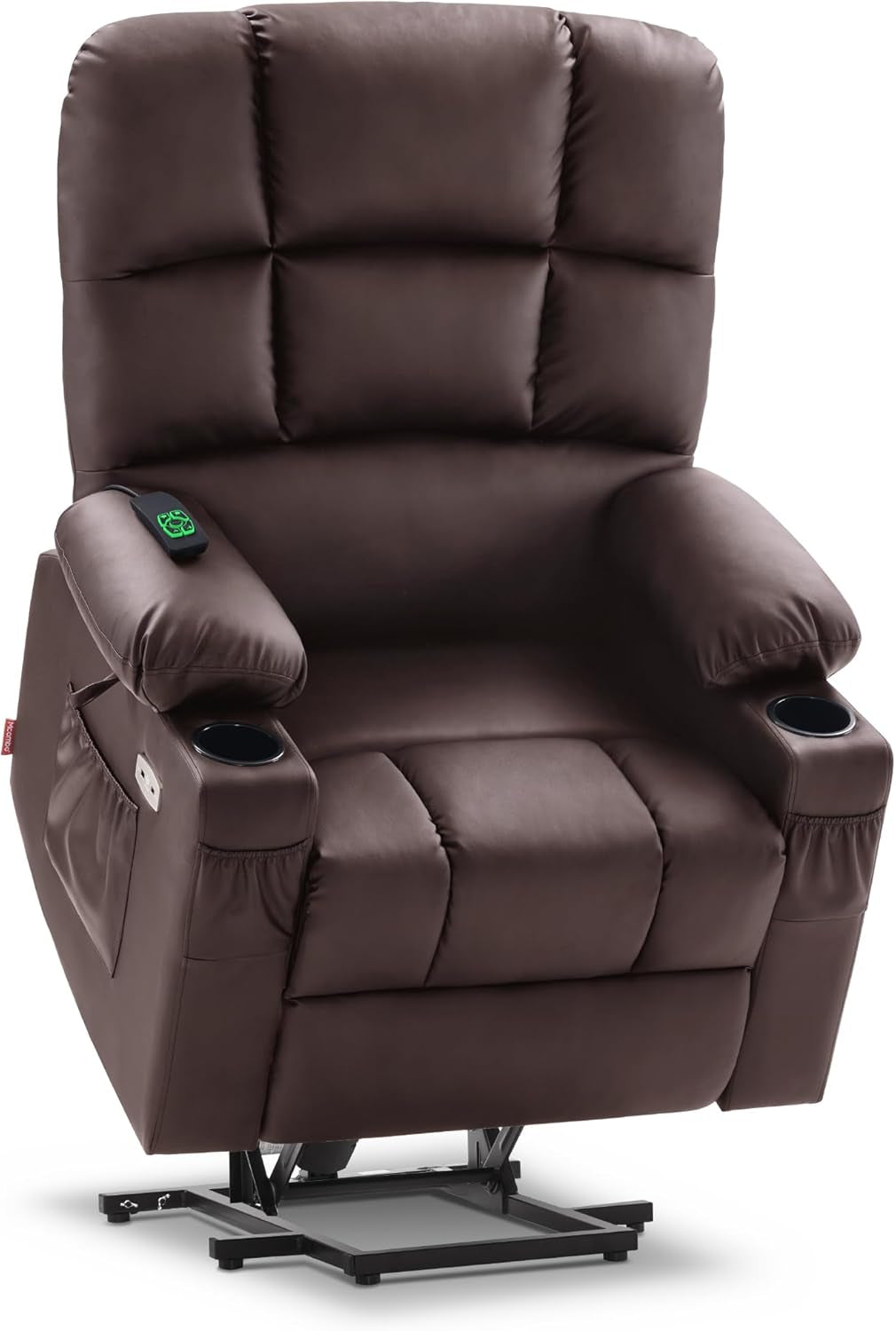 Large Lay Flat Dual Motor Power Lift Recliner Chair Sofa with Massage and Heat for Elderly People, Infinite Position, Faux Leather 7680 (Light Brown, Large)-0