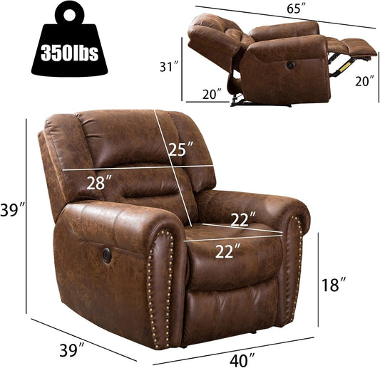 Electric Power Recliner Set of 2, Breathable Bonded Leather Reclining Chair Classic Home Theater Recliners Seating W/USB Port, Electric Recliner Chairs for Living Room (Nut Brown)-1