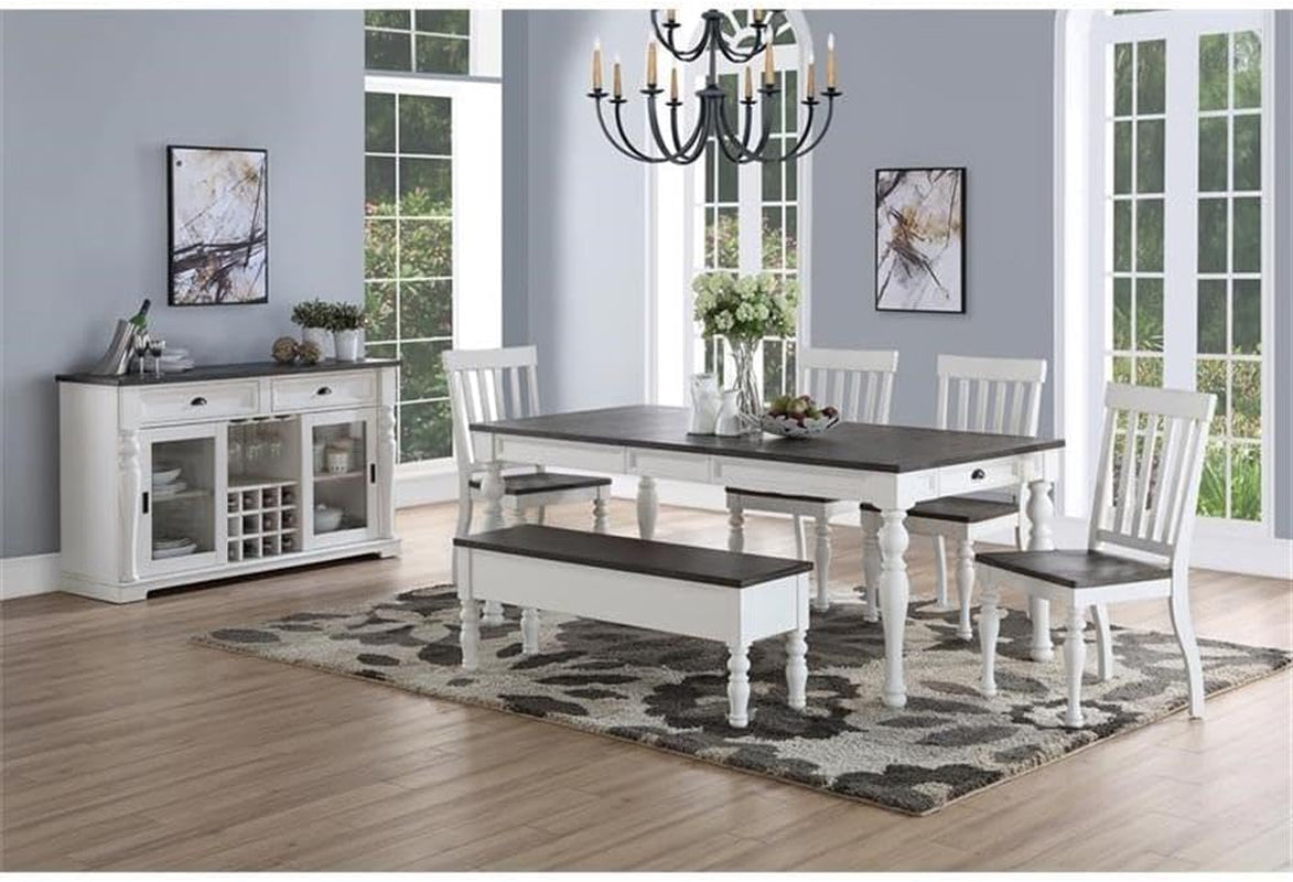 Furniture Joanna Side Chair, Set of 2 Chairs, Farmhouse Style, 2-Tone Charcoal/Ivory Finish, Scooped Wood Seat, Dining Room, Slat Back, 20" L X 23.5" W X 40" H, Ivory, Charcoal-1