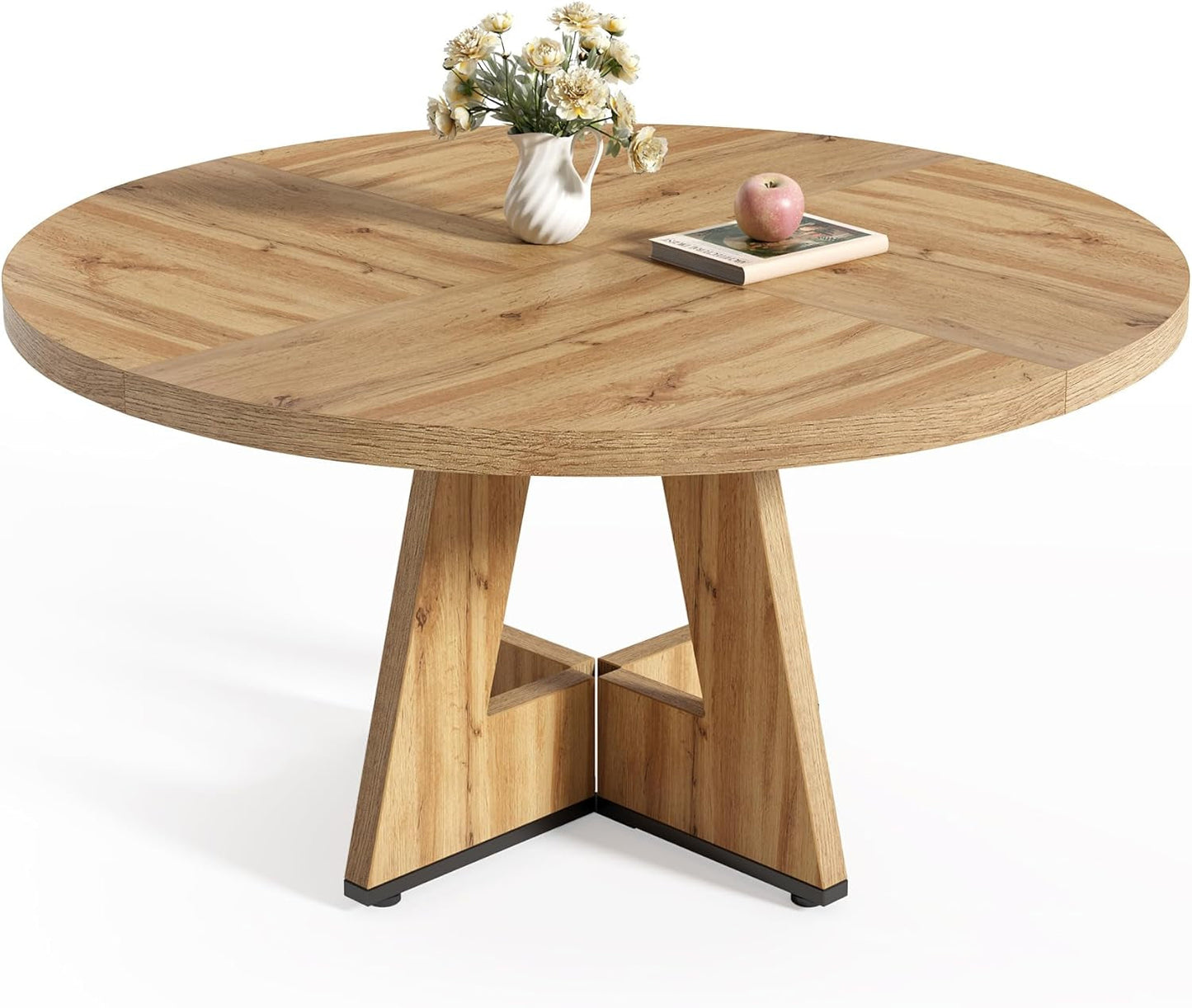 round Dining Table for 4-6 People, 47 Inches Dining Room Table with Wooden Pedestal Base, Modern Dinner Table, Circle Kitchen Table for Dining Room, Kitchen, Living Room(Table Only)-0