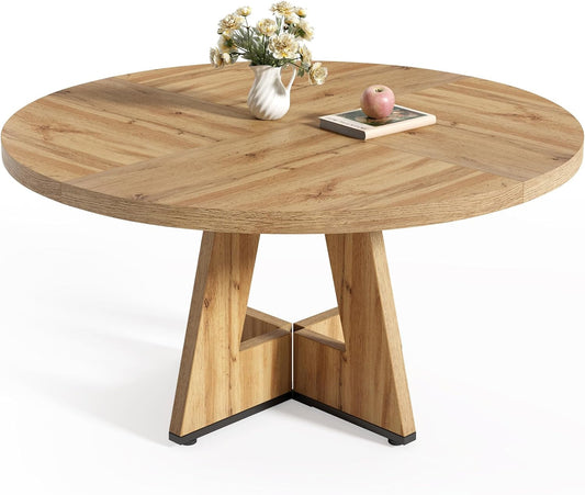 round Dining Table for 4-6 People, 47 Inches Dining Room Table with Wooden Pedestal Base, Modern Dinner Table, Circle Kitchen Table for Dining Room, Kitchen, Living Room(Table Only)-0