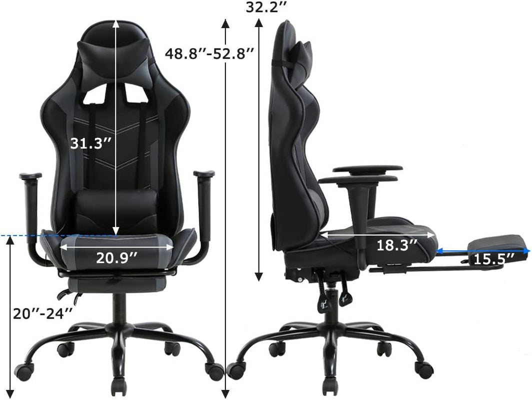 High-Back Office Chair Ergonomic PC Gaming Chair Cheap Desk Chair Executive PU Leather Rolling Swivel Computer Chair with Lumbar Support, Grey-2