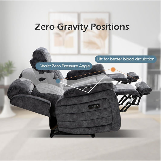 Zero Gravity Reclining Sofa Set, Power Reclining Living Room Set with Adjustable Headrest, Power Reclining Sofa and Loveseat Set with USB Port/Console/Cup Holders for Living Room(Grey)-1