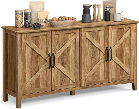 Rustic Walnut Buffet Cabinet with Adjustable Shelves-1