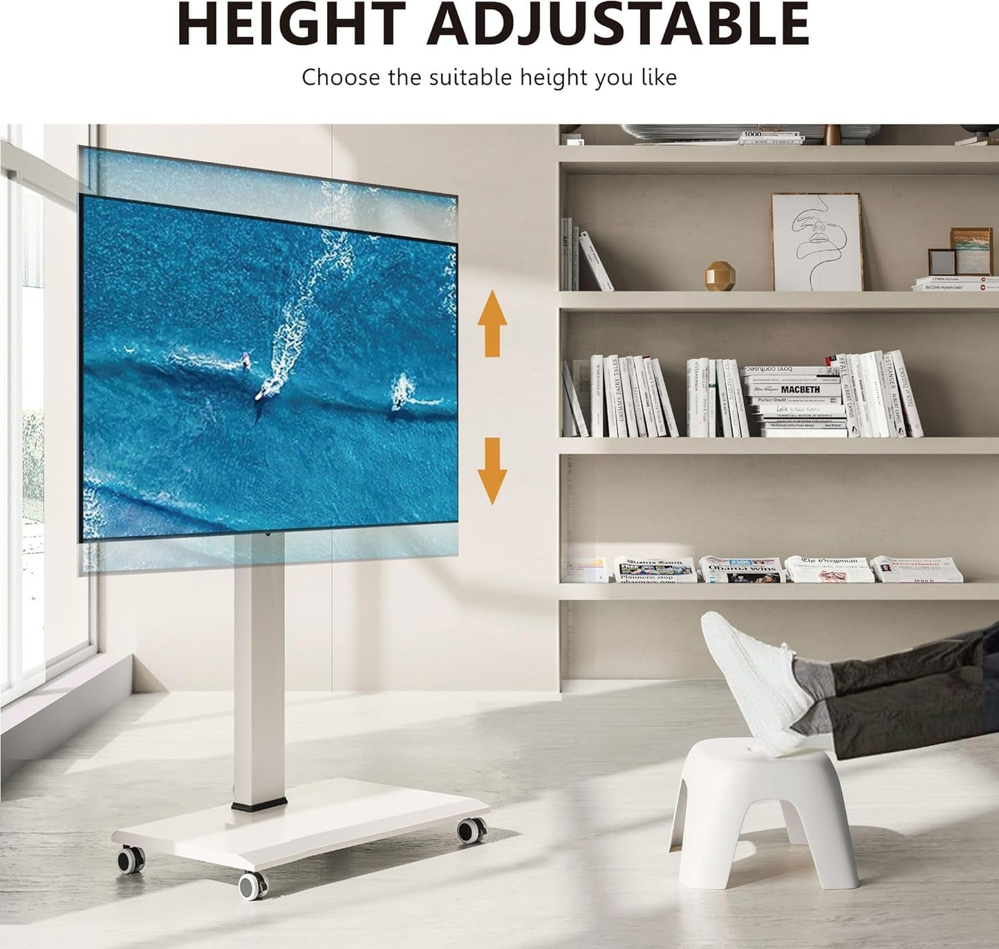 Rolling TV Stand - Portable Mobile TV Cart on Wheels for 32 to 65 70 75 Inch Tvs, Landscape to Portrait Rotating and 40°Swivel, Height Adjustable TV Cart Rolling TV Stand Hold up to 88 Lbs-3