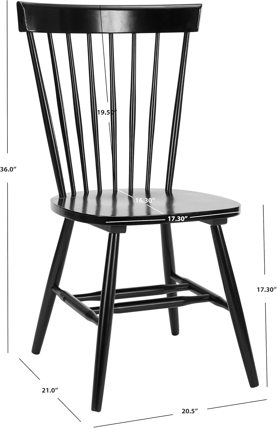 Parker Spindle Windsor Set of 2 Dining Chair, 17, Black-2