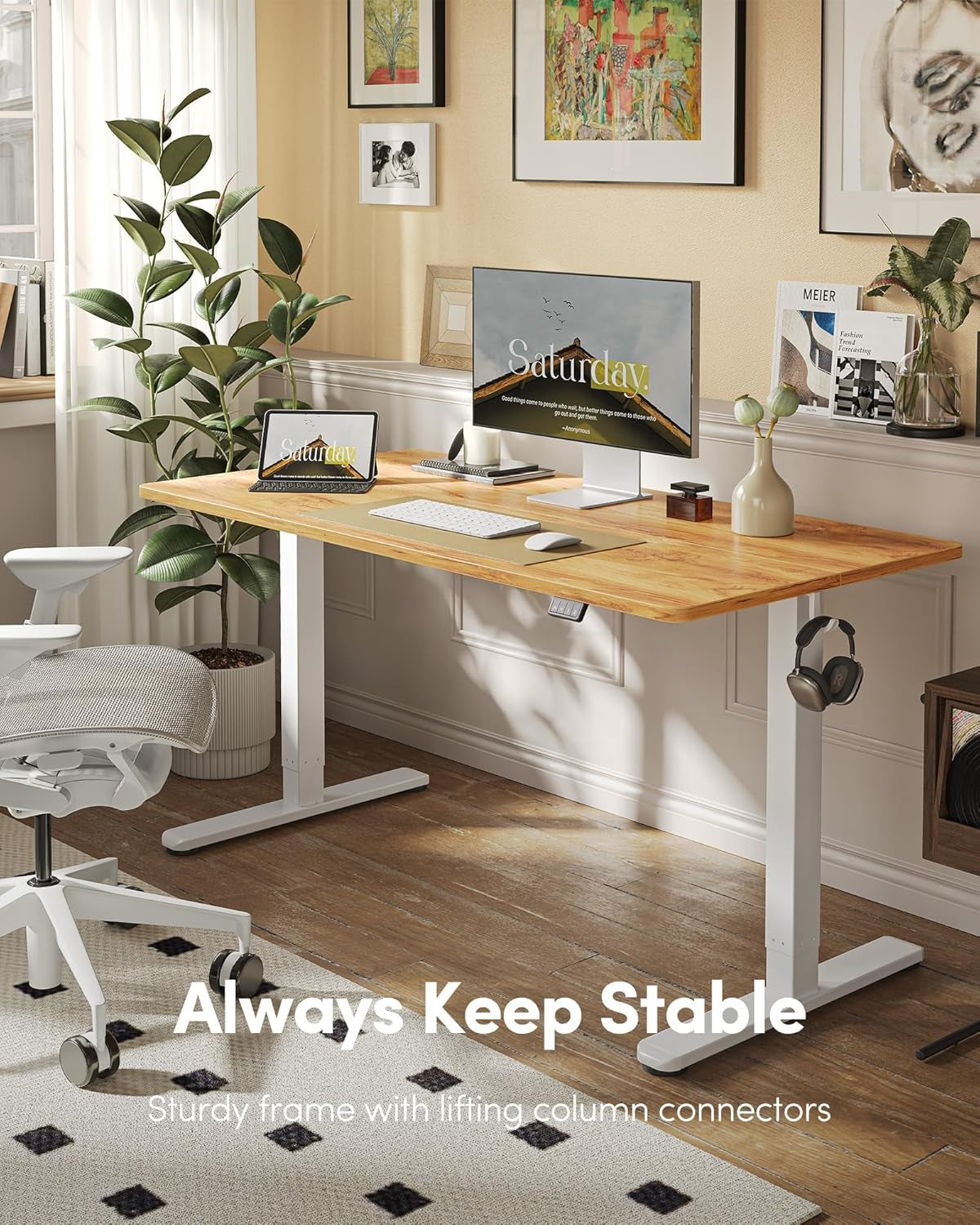 Electric Standing Desk, Height Adjustable Stand up Desk, 55 X 24 Inches Sit Stand Home Office Desk, Computer Desk, Light Rustic Brown-2