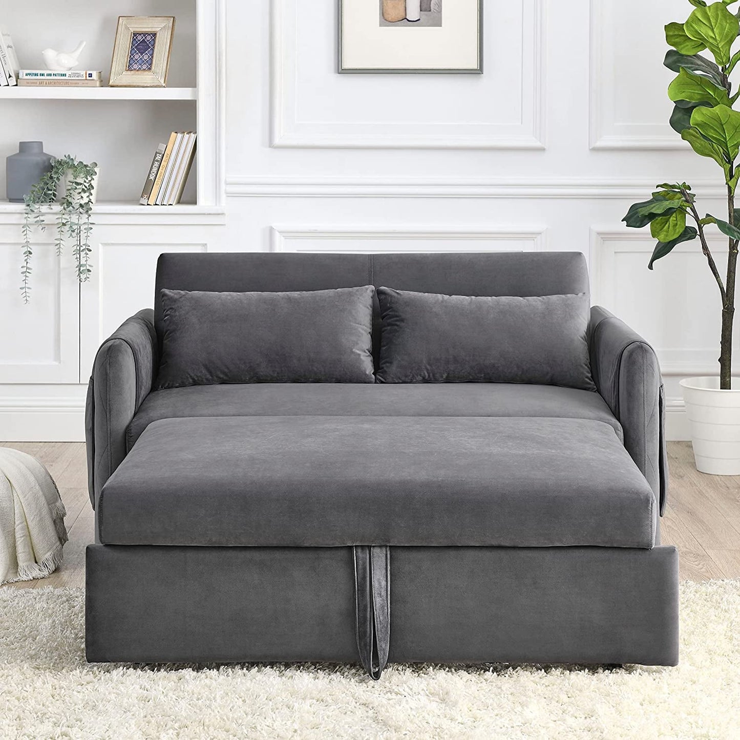 55″ Velvet Convertible Sofa Bed with Adjustable Backrest-3