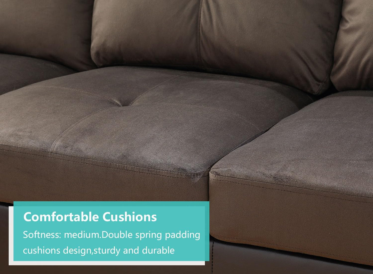 Dark Brown Sectional Couch for Living Room Set, 105 Inch Sectional Sofa L Shaped Couch with Storage Ottoman/Microfiber Fabric/Facing Right Chaise-3