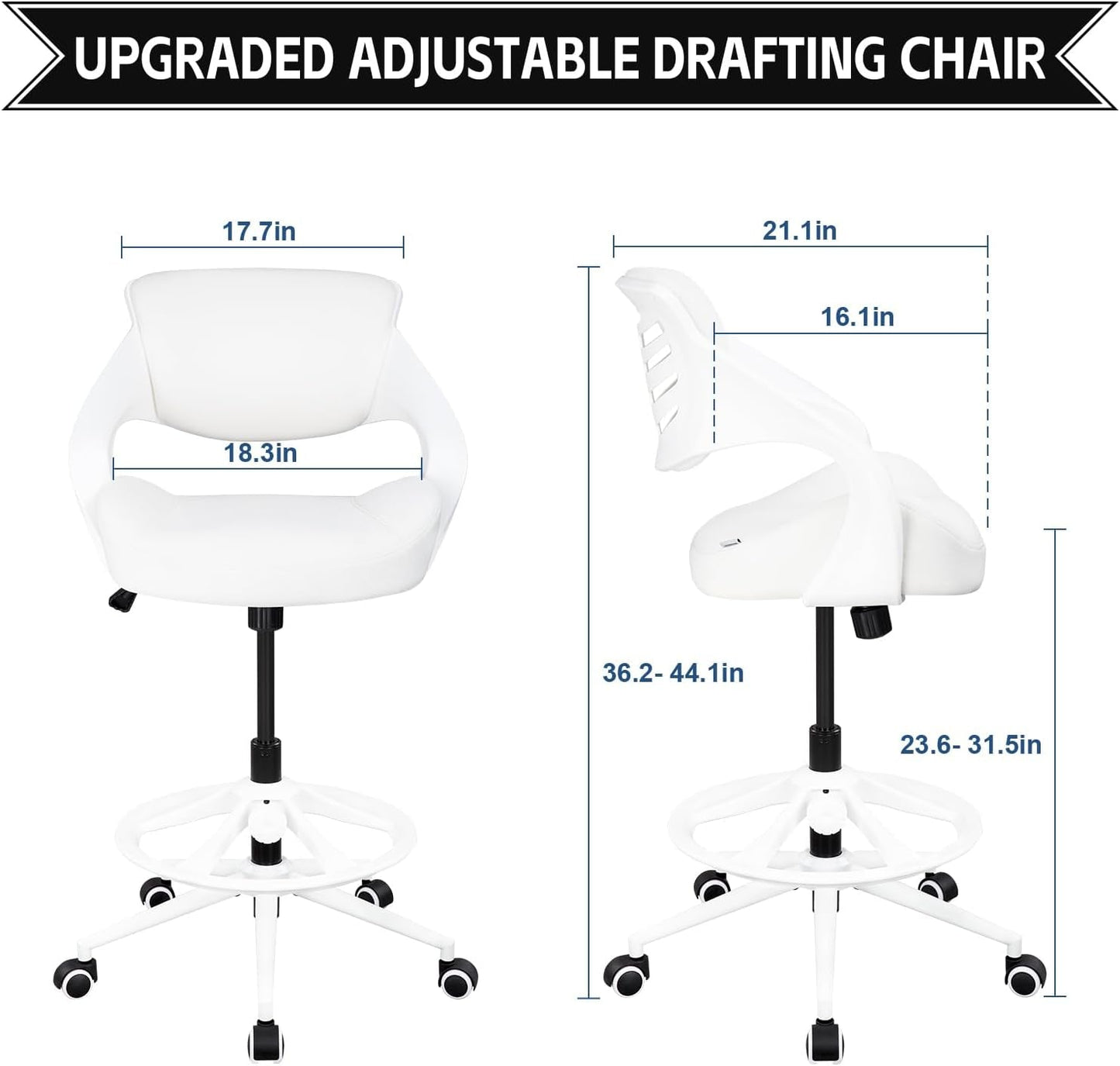 Ergonomic Drafting Chair,Standing Computer Desk Chair,Foot Ring,Lumbar Support,Swivel Task Chair - White-1
