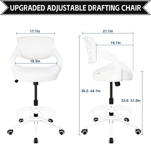 Ergonomic Drafting Chair,Standing Computer Desk Chair,Foot Ring,Lumbar Support,Swivel Task Chair - White-1