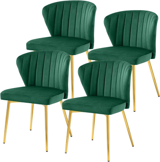 Tufted Dining Chairs Set of 4, Velvet Dining Chairs with Golden Metal Legs, Modern Upholstered Dining Chairs for Dining Room/Kitchen/Vanity, Green-0