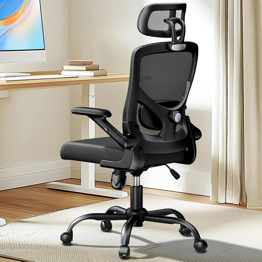 Ergonomic Mesh Office Chair High Back Desk Chair Adjustable Lumbar Support with Headrest Flip-Up Liftable Arms Swivel Computer Task Chair for Big and Tall People-0