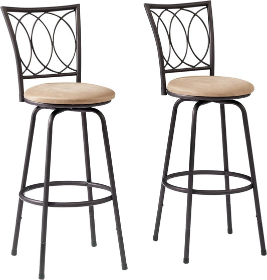 Bar Stools, 24/29" Adjustable Barstool,Swivel Counter Stool with Upholstered Seat,Steel Bistro Pub Chairs, Curved Line Backrest, Set of 2-0