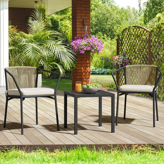 Wicker 3-Piece Outdoor Bistro Set, All-Weather Patio Conversation Set with Stackable Chairs & Table, Outdoor Sectional Furniture Set for Balcony, Backyard, Pool, Porch, Deck - Beige-1