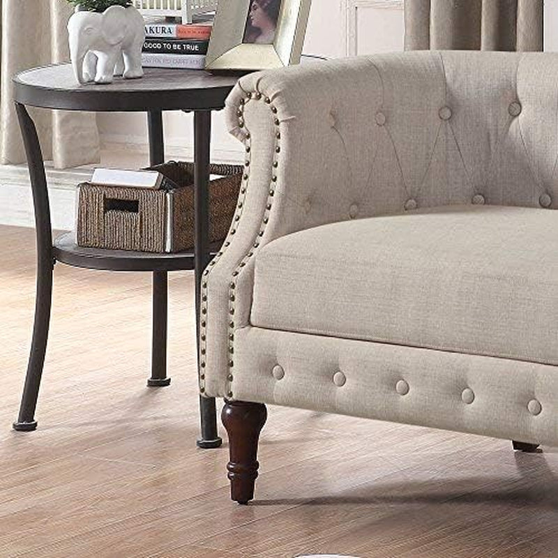 Beige Chesterfield Loveseat Classic, Elegant Design-1