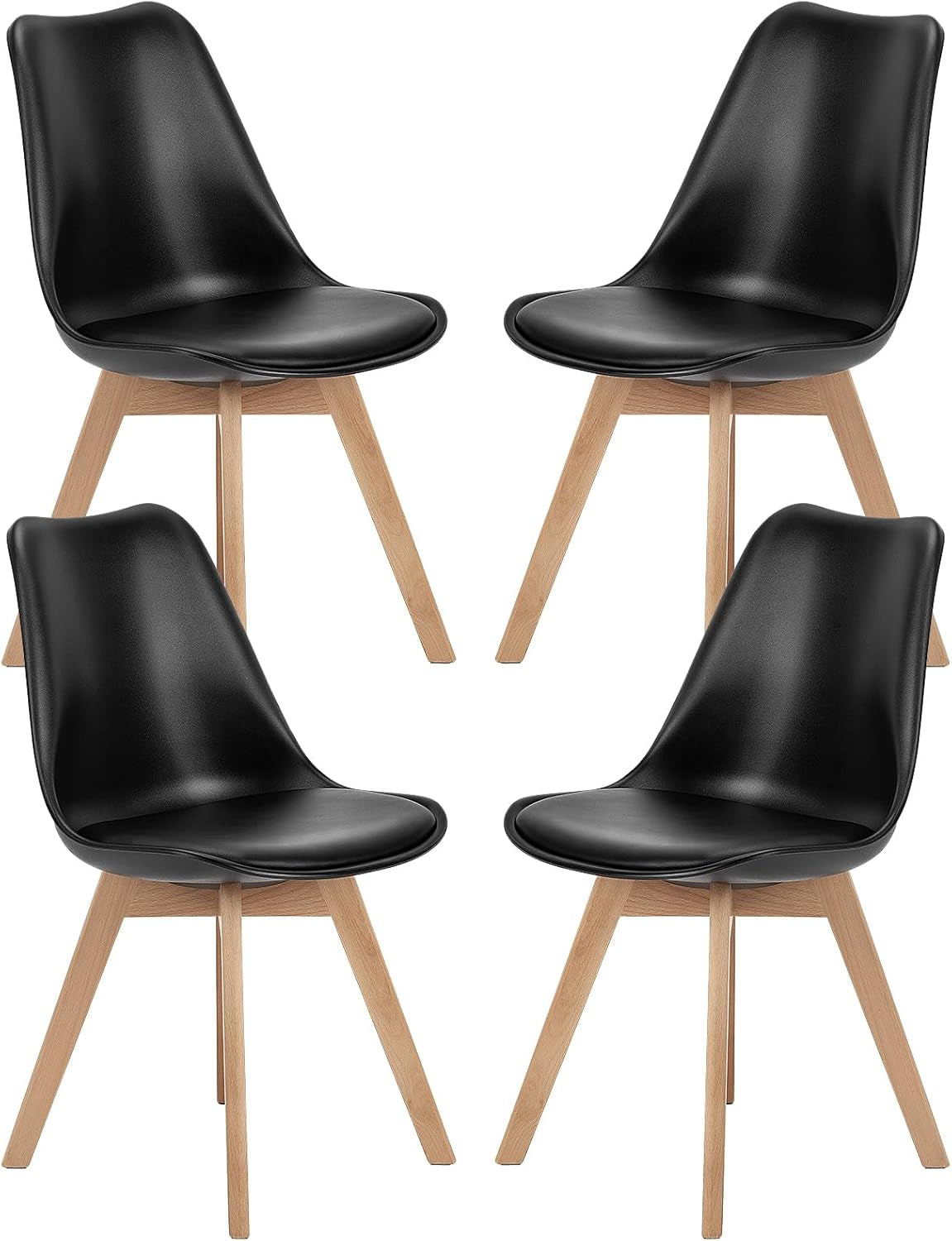 Dining Chairs, Dining Chairs Set of 4, Dining Room Chairs, Kitchen Chairs, Mid Century Modern Chairs, PU Leather Upholstered Chairs with Wood Legs, Kitchen & Dining Room Chairs, Black-0