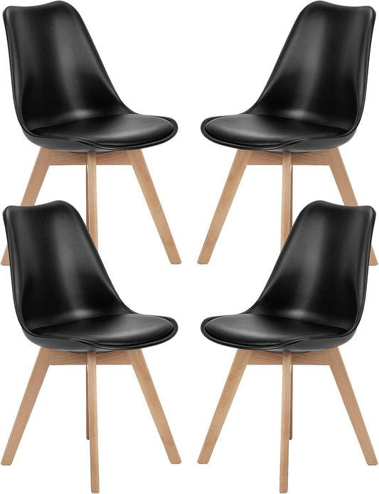 Dining Chairs, Dining Chairs Set of 4, Dining Room Chairs, Kitchen Chairs, Mid Century Modern Chairs, PU Leather Upholstered Chairs with Wood Legs, Kitchen & Dining Room Chairs, Black-0