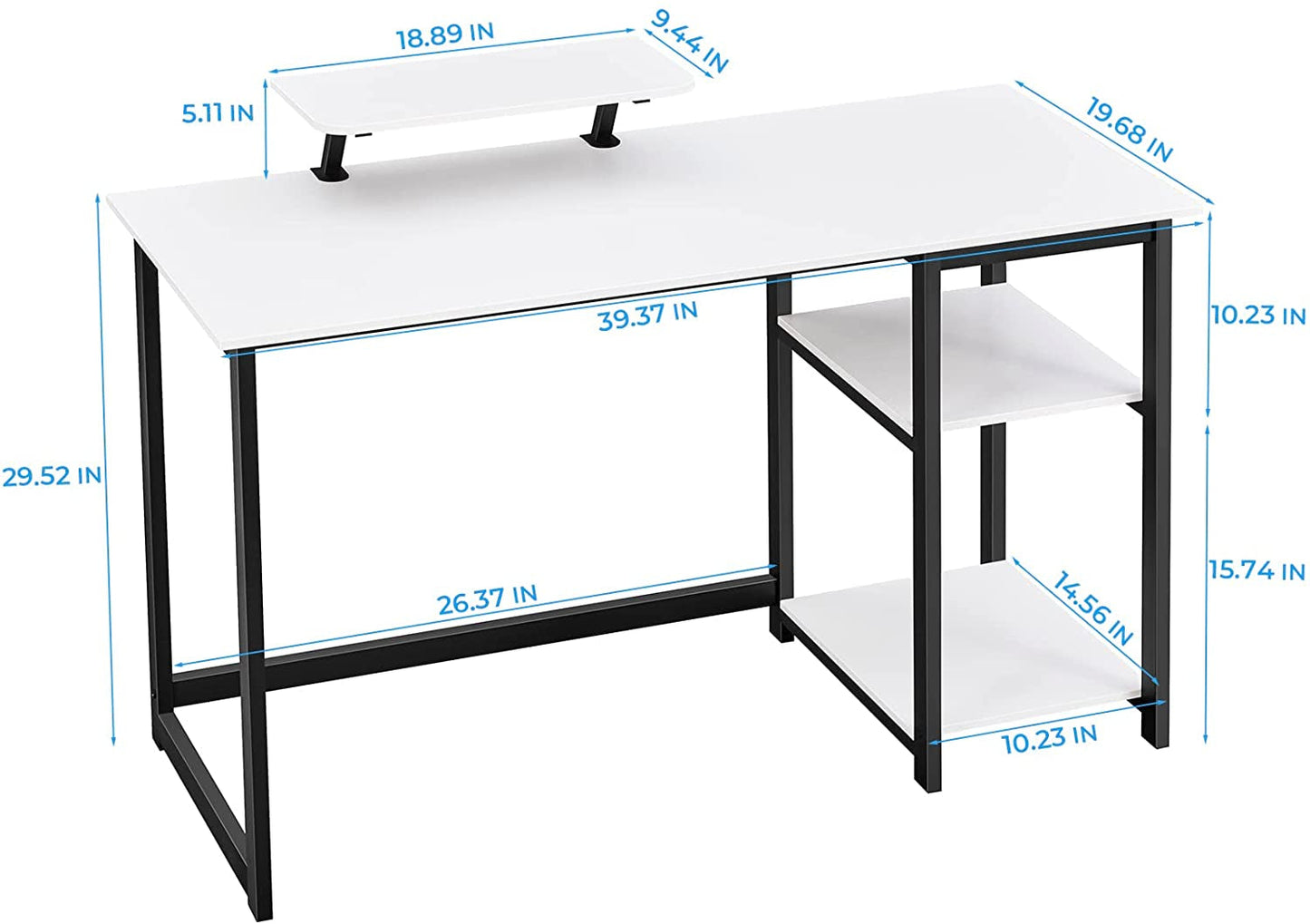 Small White Desk with Monitor Stand and Storage-2
