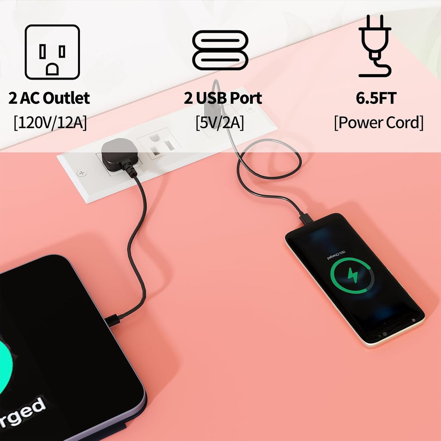 Dresser for Bedroom, Dresser with Hanging Rack Led Lights and Charging Station, Tall Dresser with 5 Fabric Chest of Drawers with PU Finish Storage Organizer, for Living Room Kids Room Closet, Pink-3