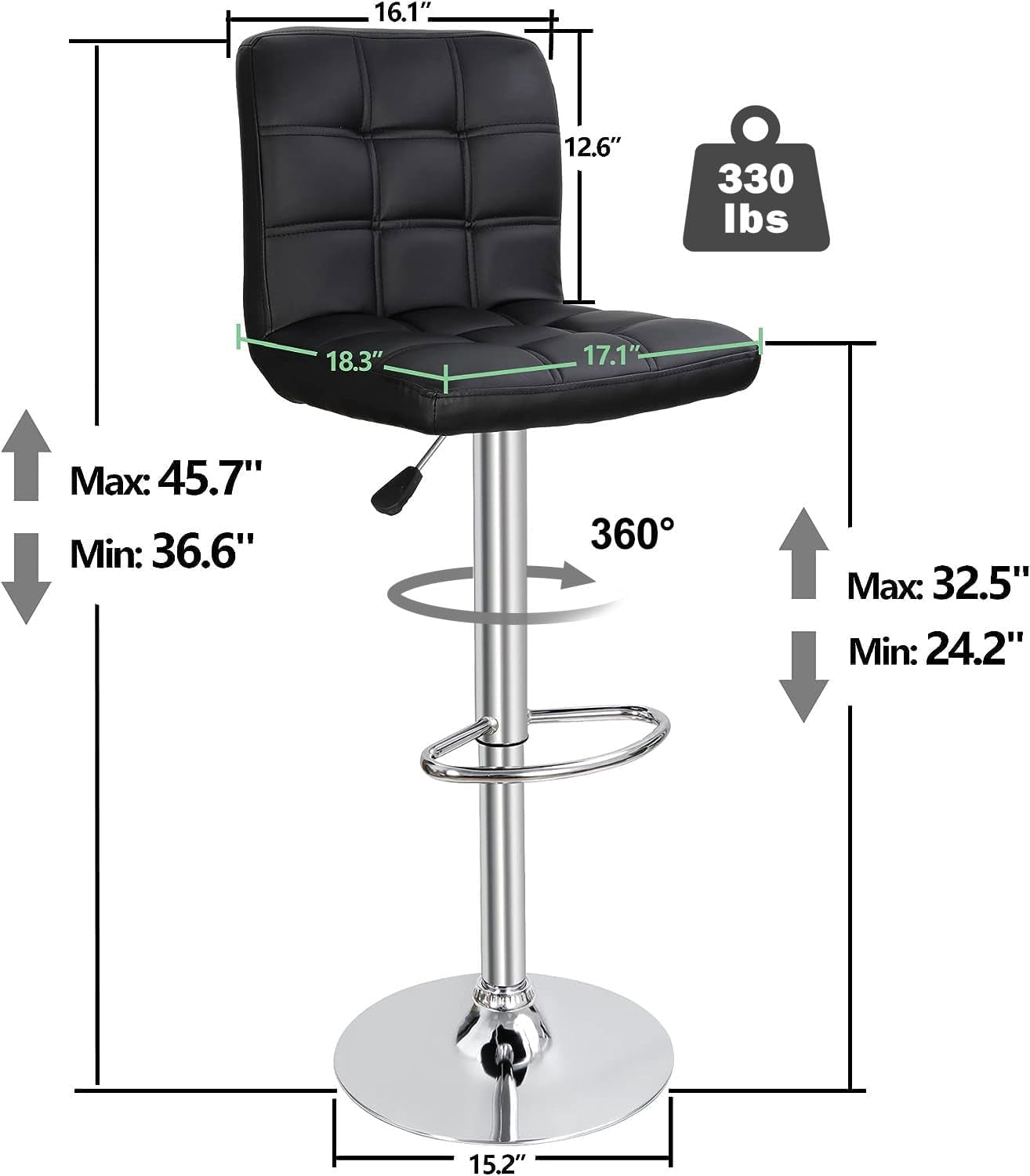 Set of 4 Adjustable Swivel Barstools, Modern PU Leather Kitchen Counter Bar Stools, Square Back Bar Stool-2