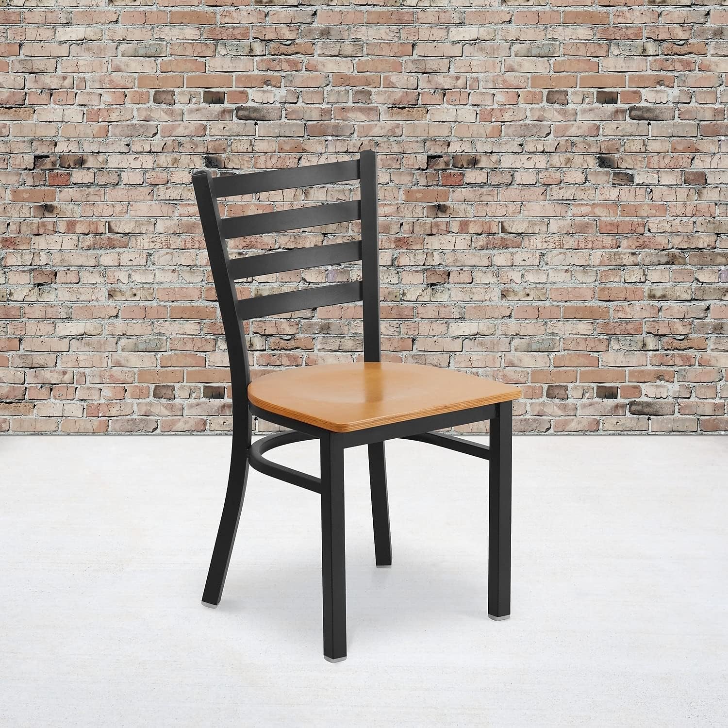 2 Pack HERCULES Series Black Ladder Back Metal Restaurant Chair - Natural Wood Seat-1