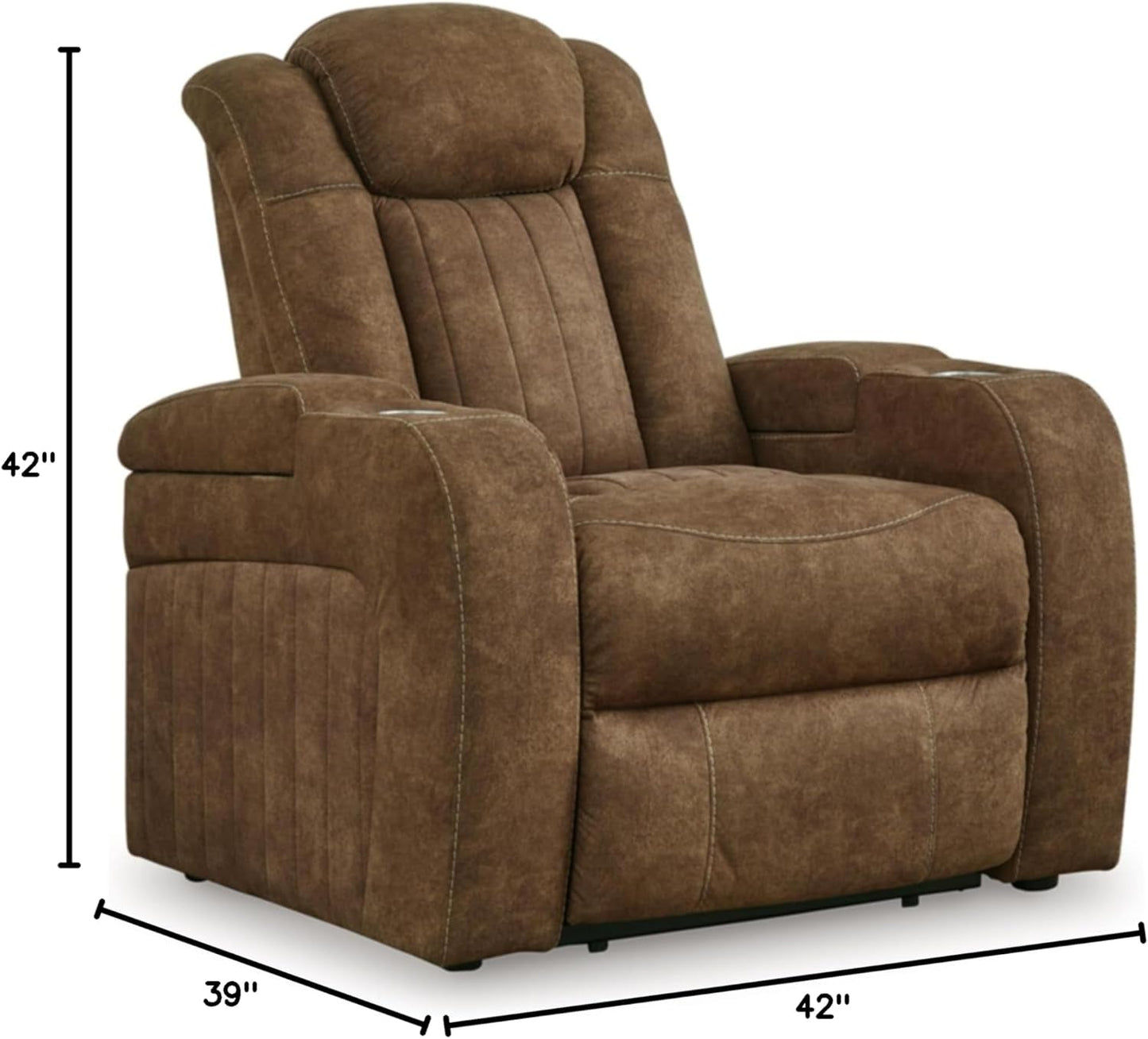 Wolfridge Contemporary Faux Leather Upholstered Power Recliner with Adjustable Headrest, USB Ports and 2 Cup Holders, Dark Brown-2