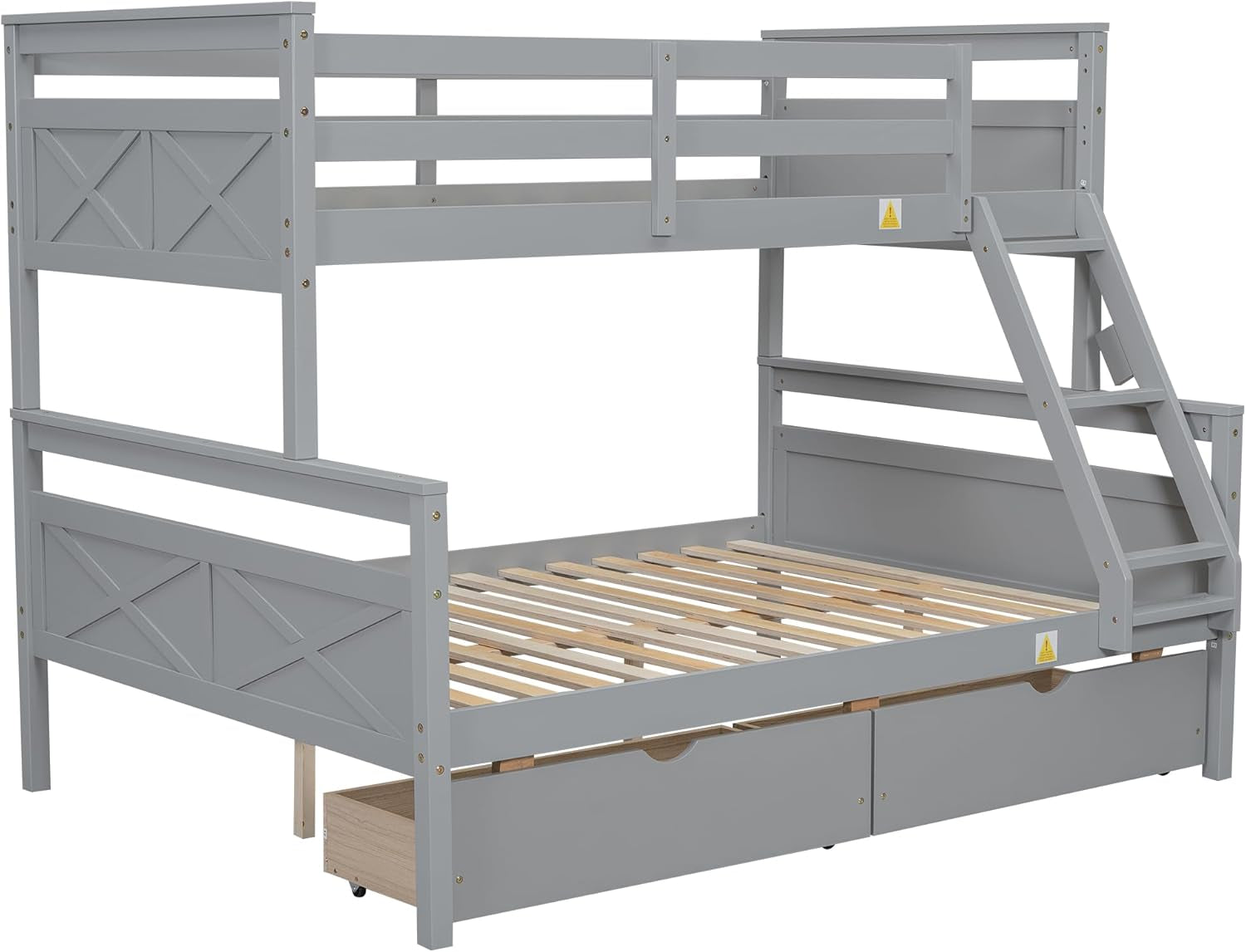 Twin over Full Bunk Bed with 2 Storage Drawers, Ladder and Guardrail, Can Be Converted into 2 Separated Beds, Grey-4
