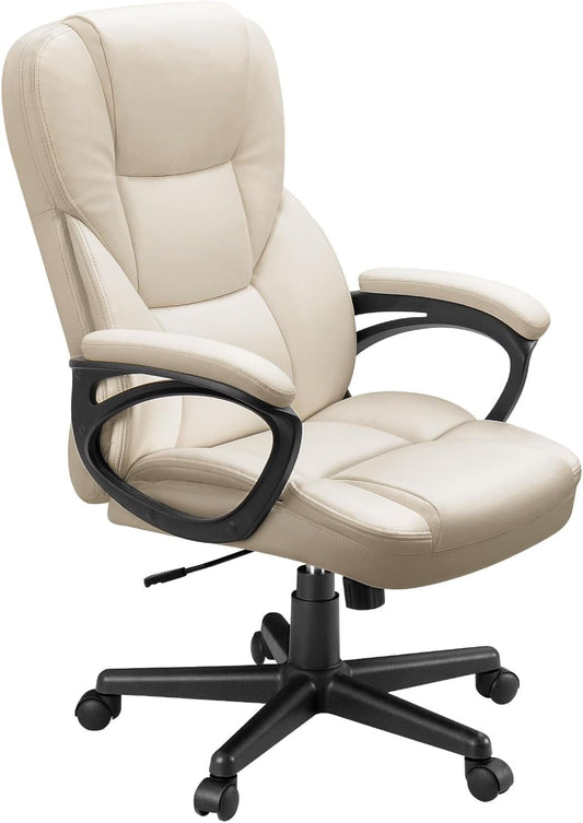 Office Executive Chair High Back Adjustable Managerial Home Desk Chair, Swivel Computer PU Leather Chair with Lumbar Support (Beige)-0