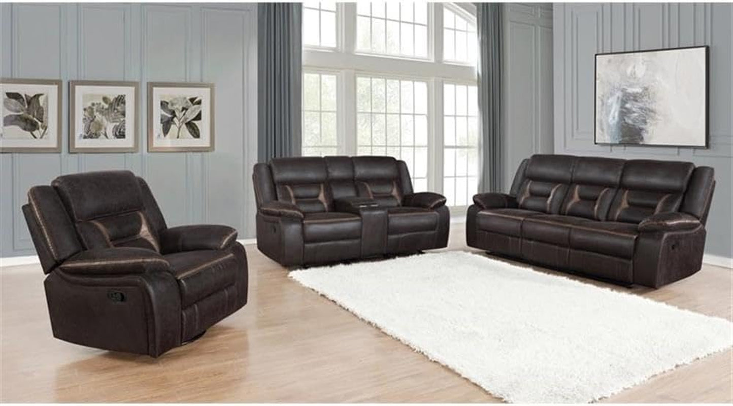 2-Piece Faux Leather Upholstered Motion Living Room Set Brown-2