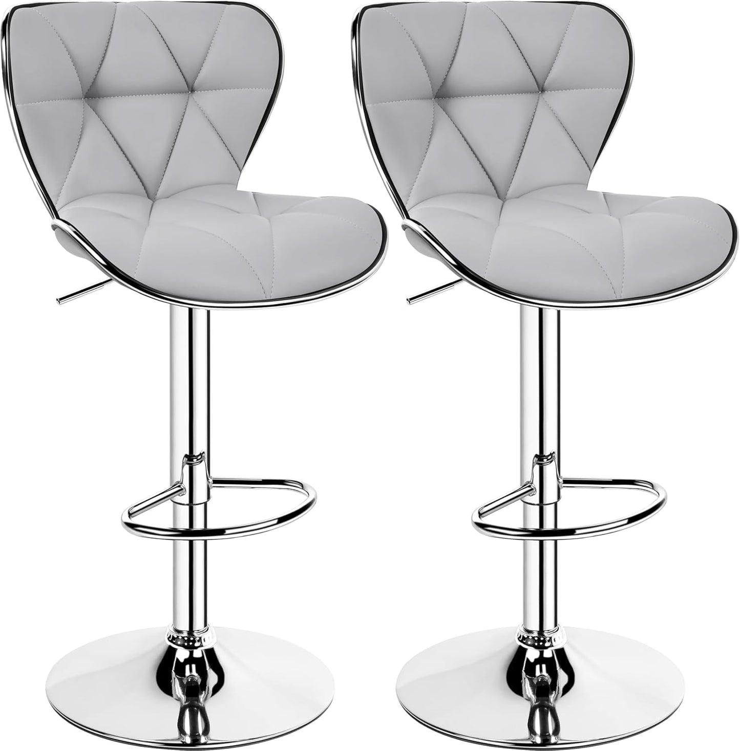Bar Stools Set of 2, PU Leather Swivel Adjustable Barstools with Shell Back, Bar Chairs with Foma Padded for Home, Kitchen, Light Grey-0