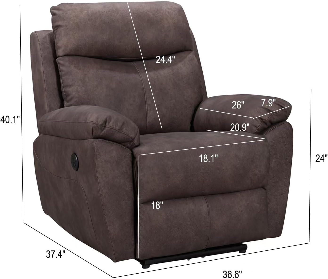 Upgraded Materials Modern Power Recliner Chair with USB Charging Port and Pillow Top Arms Palomino Fabric Single Seat Reclining Sofa in Hickory Brown Finish-1