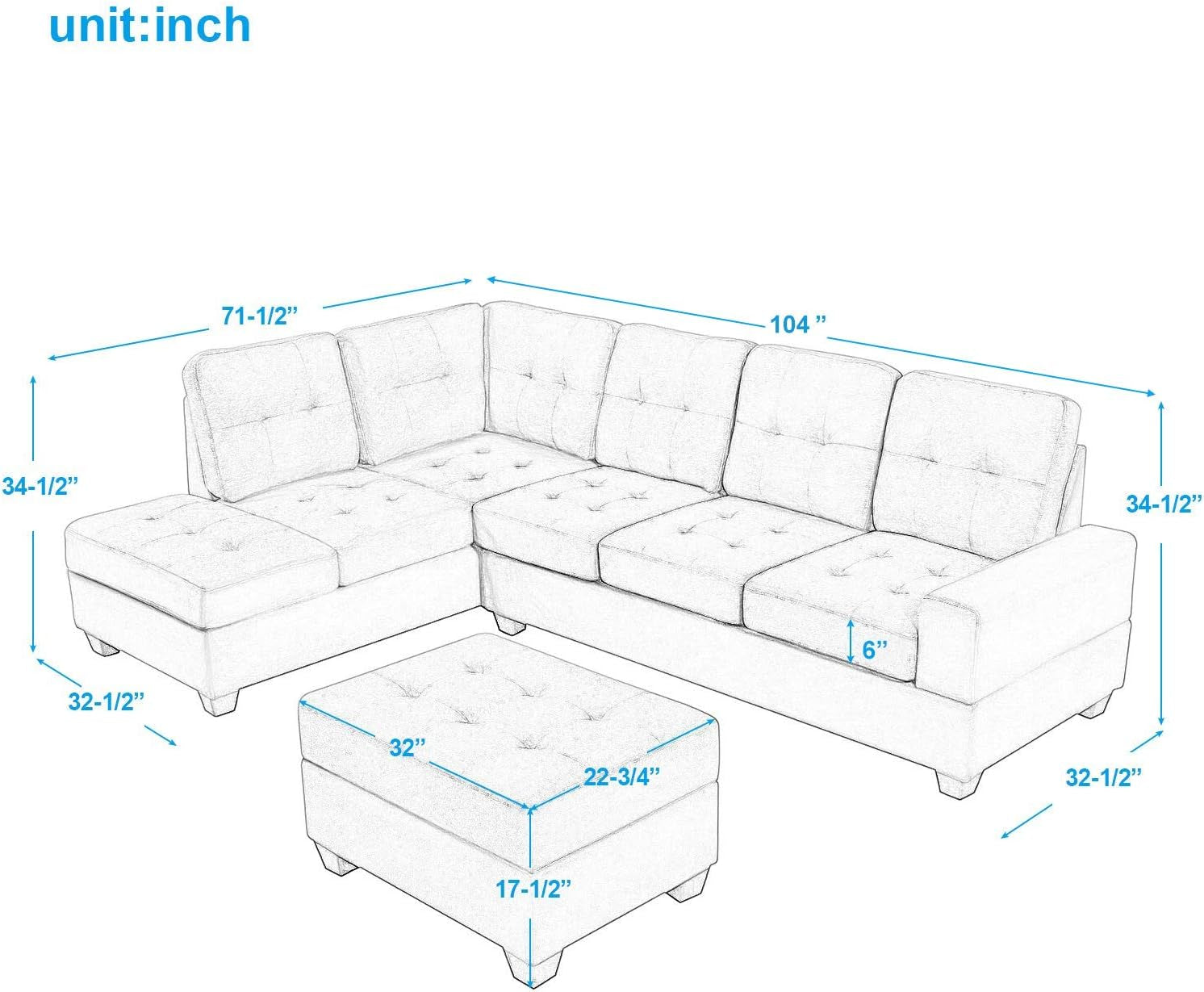 Modern L-Shaped Sectional Sofa Couch with Storage Ottoman-2