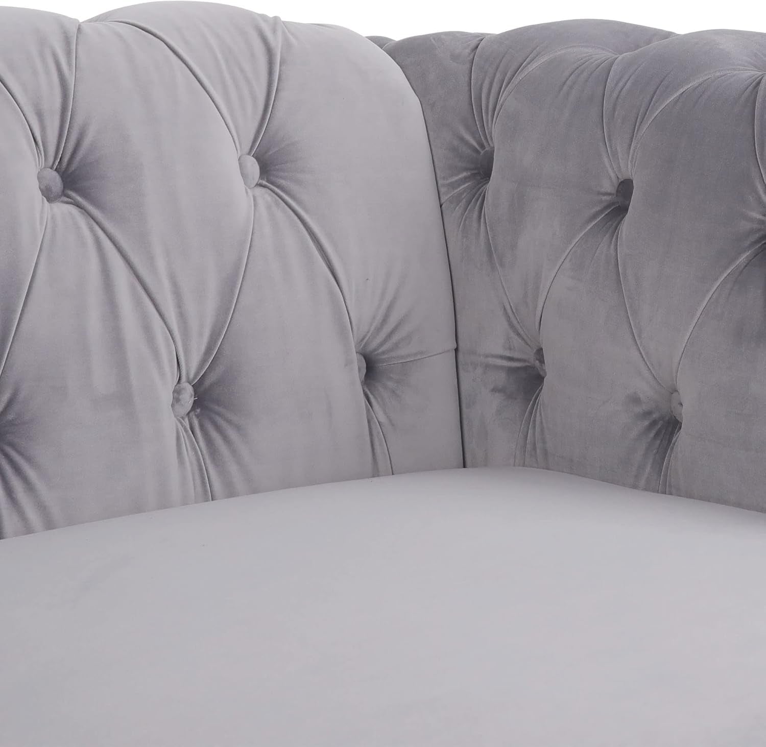 3 Pieces of Living Room Furniture Sofa Sets, Modern Velvet Chesterfield Sofa&Chesterfield Club Chair&Chesterfield Loveseat Sofas Set with Nailhead Trim Scroll Arms for Living Room(Grey)-4