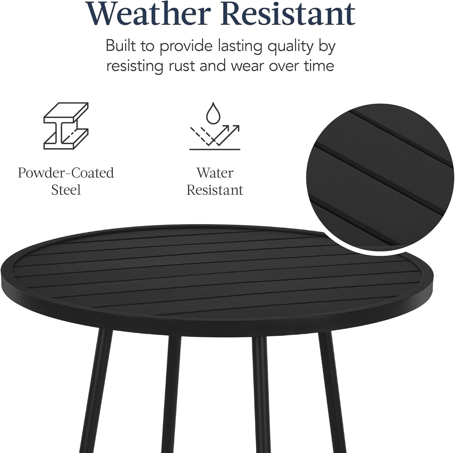 3 Piece Bar Height Patio Bistro Set, Patio Furniture Set, Outdoor round Bar Table, Steel W/Backless Bar Stools - Black-4