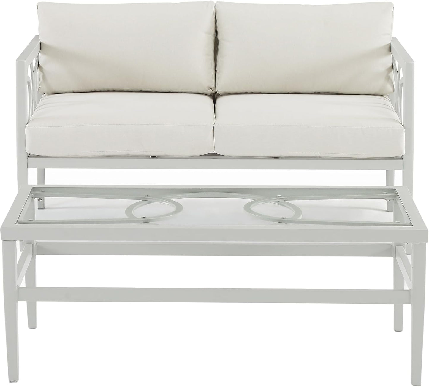 Ashford 2-Piece Outdoor Coffee Table and Loveseat Patio Furniture Set for Porch, Deck, Gray with Creme Cushions-1